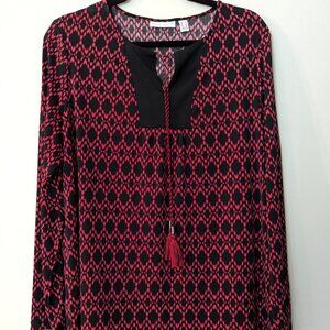 Susan Graver Women's Red & Black Diamond Print Long Sleeve Tunic Blouse. Size L